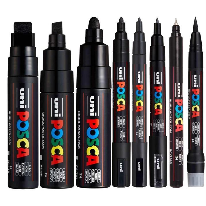 Posca Black Full Set of 7 Pens pc-17k, Pc-8k, Pc-5m, Pc-3m, Pc-1m, Pc-1mr,  Pcf-350 -  Denmark