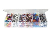 CREATIVE BEAD BOXES PLASTIC BOX WITH 6 COMPARTMENTS OF ROUND, OBLONG, BUGLE & MULTI FACETED 300 GRAM ASSORTED COLOURS