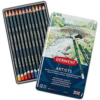 DERWENT ARTISTS DRAWING PENCILS TIN OF 12 ASSORTED COLOURS