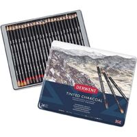 DERWENT TINTED CHARCOAL PENCILS TIN OF 24 ASSORTED COLOURS