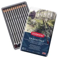 Derwent Graphitint Pencils Tin Of 12 Assorted Muted Colours, Watersoluble Graphite.