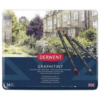 Derwent Graphitint Pencils Tin Of 24 Assorted Muted Colours, Watersoluble Graphite.