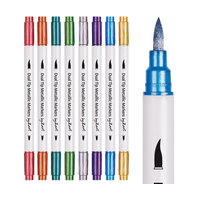 METALLIC MARKERS DOUBLE ENDED SET OF 8 DUAL TIP. BRUSH AND FINE BULLET TIP