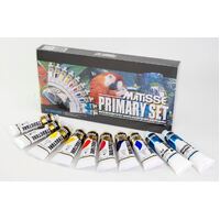 MATISSE PRIMARY SET 8 X 75ML PAINTS ASSORTED COLOURS & 2 X 75ML MEDIUMS