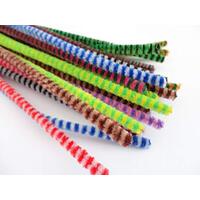 PIPE CLEANERS TIGER STRIPED 6MM X 30CM PACKET OF 100 ASSORTED COLOURS