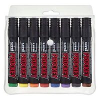 UNI PROCKEY WATER BASED PIGMENT MARKERS BULLET TIP PACKET OF 8 ASSORTED COLOURS