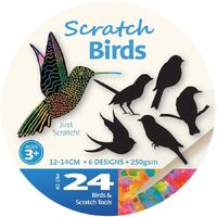 SCRATCHART BIRDS 12-14CM 6 DESIGNS PACKET OF 24 WITH TOOLS