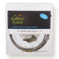 GALLERY HANGING SYSTEM STAINLESS STEEL RUN SET 10 X 2 METRE STEEL CABLES WITH 10 RUNNERS