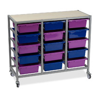 Tote Tray Trolleys triple column (15 bays) with 15 tote bins