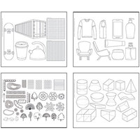 VCD RENDERING TEMPLATE A3 PACKET OF 4 DESIGNS ISOMETRIC,OBLIQUE GRIDS,LANDSCAPE AND COMMON OBJECTS