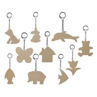 WOODEN KEY RINGS 7-9CM 10 ASSORTED STYLES